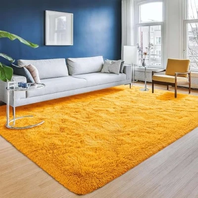 Image of Aspire Homeware Rugs Living Room 120 x 170 Large Fluffy Rug Area For Bedroom Modern Shaggy Soft Non Slip Thick Pile, Ochre