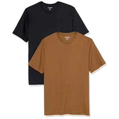 Image of Amazon Essentials Men&#039;s T Shirt Regular Fit Short Sleeve Crewneck, Pack of 2, Black/Brown, S