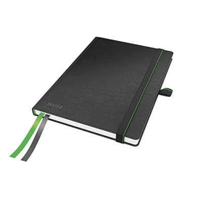 Image of Leitz A5 Hard Cover Notebook, Black (80 Sheets, Squared Paper, with 2 Bookmarks, 100 gsm Ivory Complete Range)