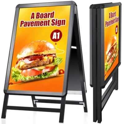 Image of WIIGO A Board Pavement Sign Frame A1 Double Side with Aluminum Snap Stand for Outdoor Heavy Duty Poster Menu Advertising Display Stand, Black