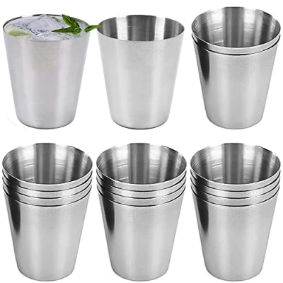 Image of saijer Stainless Steel Shot Cups, 16 PCS Schnapps Cup Metal Glasses Tumblers Mini Wine Drinking Travel Stackable Cups Portable Hip Flask for Outdoor Camping (30ML)