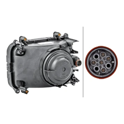 Image of 1293371 Headlights HELLA 1LG 007 660 041 Right W5W, H4 Halogen 24V with low beam, position light, high beam for left hand traffic bulbs