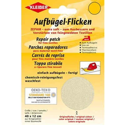 Image of Kleiber Iron On Repair Patch for Fine Knit Textiles 40cm x 12 cm Size Cream, 40