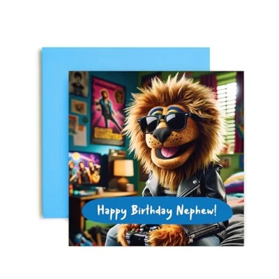 Image of Huxters Birthday Cards for Nephew Teenage Boy Gaming Lion Happy Birhday Card him and her Grandson Son Funny 14.8cm (Nephew)