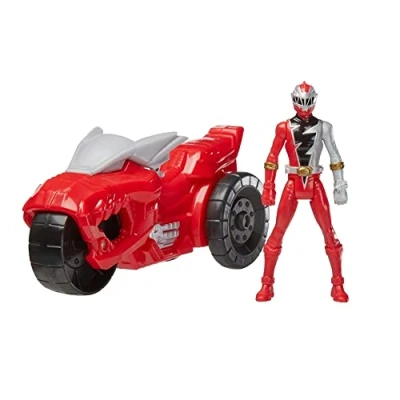 Image of Power Rangers Dino Fury Rip N Go T Rex Battle Rider and Red Ranger 15 cm Scale Vehicle Action Figure Toys, Multicolor (F4213)