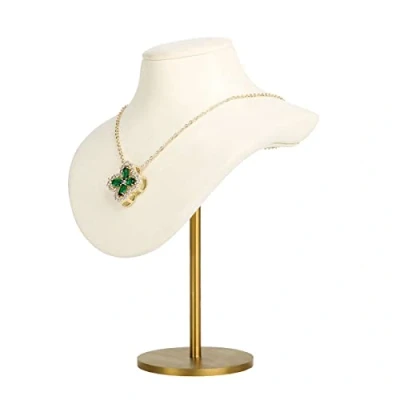 Image of GemeShou Beige necklace holder bust for girls, Velvet hanging jewelry organizer, Small mannequin, Metal display stands selling【Beige】