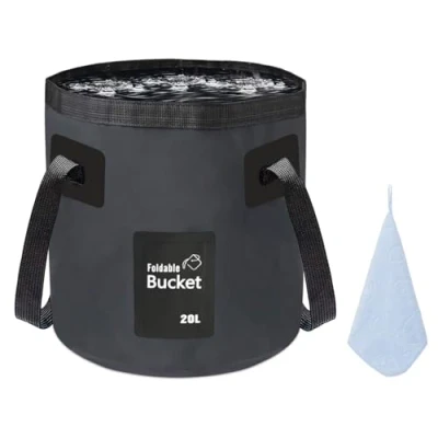Image of 12L 20L Premium Folding Water Bucket, Outdoor Sports Lightweight Portable Collapsible Bucket for Camping Traveling Picnic Hiking Fishing Boating Gardening Car Washing (12L, Black)