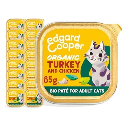 Image of Edgard Cooper organic paté for adult cats (organic turkey &amp; chicken, 18 x 85g cup), wet food sterilized or active cats, grain Free, fresh meat with natural ingredients, no added sugar