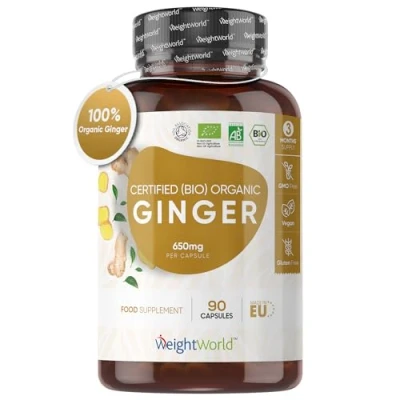 Image of Organic Ginger Supplement High Strength 1300mg Soil Association Certified 2 Root Capsules Per Serving Vegan Joint &amp; Digestion