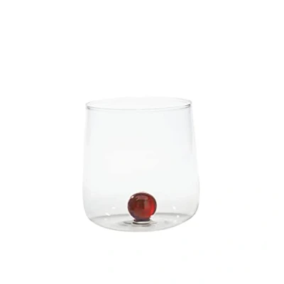 Image of Zafferano Bilia Glass Tumbler Handmade Transparent Glass, Decorated with a Colourful Ball Inside, cl 44 h 90mm d 88mm Set 6 Pieces Amber
