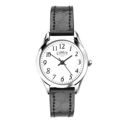Image of Limit Ladies 28mm Classic Easy Reader Watch with Silver Alloy Case White Dial and Black Croco Grain Strap