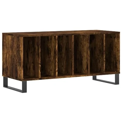 Image of vidaXL Smoked Oak Engineered Wood Record Cabinet Vinyl Storage with Industrial Iron Feet, Ample LP Space, Sturdy Electronics Top, Modern Design for Home