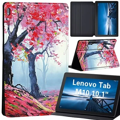 Image of Case for Lenovo Tab M10 TB X605F/ X605L/ X505F/ X505L Leather Tri Fold Stand Cover 10.1 Inch Tablet, (red tree paint)