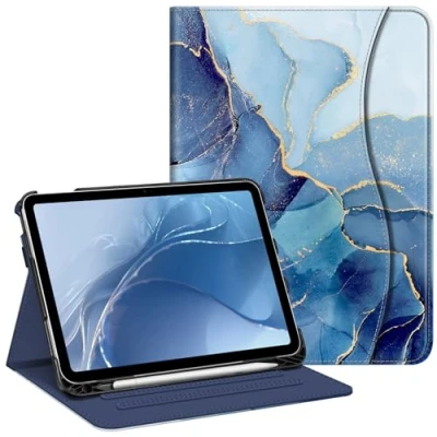 Image of FINTIE Case Compatible with iPad 10th Generation (2022) 10.9 Inch, Multi Angle Viewing Protective Stand Cover Pencil Holder &amp; Pocket, Auto Sleep/Wake, Ocean Marble