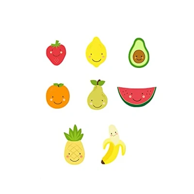 Image of 8 Screen Printed Children&#039;s Knee Patches for Ironing on Clothes. Thermo Adhesive Applications Repairing and Decorating Trousers, Jackets, Jumpers, Backpacks, etc. (Fruit)