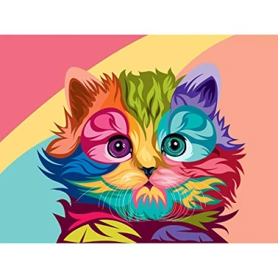 Image of Fine Art Prints Cat Illustration Cute Colourful Large Wall Print Canvas Premium Poster,Multi color,18 x 24 inches