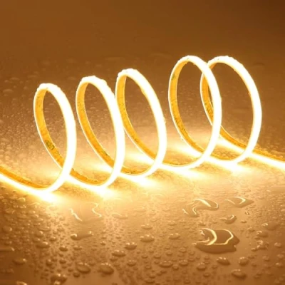 Image of TOPAI 24V Thin 5mm COB LED Strip Waterproof 3000K Warm White 5M Bright 4000Lm CRI&gt;90 Uniform Dotless 400LEDs/M Self Adhesive Flexible Cuttable for DIY, Bedroom, Under Cabinet Lighting