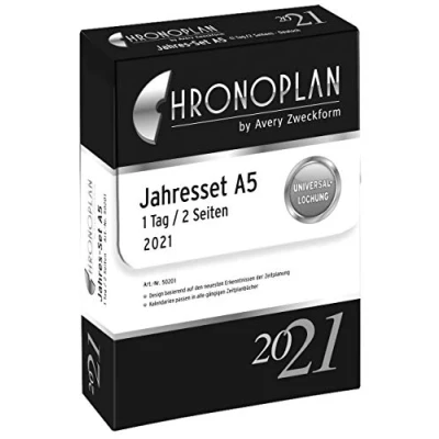 Image of Chronoplan 50202 calendar insert 2021, year set A5 with daily plans (148x210mm), replacement calendar, ideal for professional planning, multi perforation (1 day on 2 pages), white;