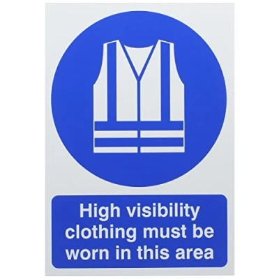 Image of Safety Sign High Visibility Clothing Must be Worn in PVC, 210mm x 297mm , Blue, SR11232