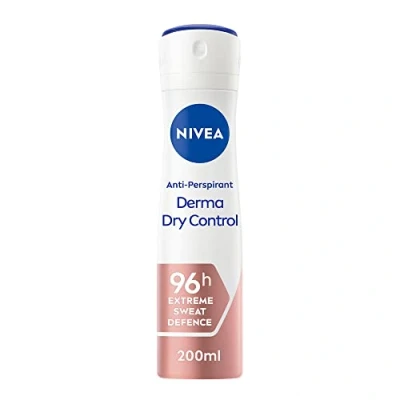 Image of NIVEA Derma Dry Control Antiperspirant 96h Deodorant Spray (200 ML), Women&#039;s with Extreme Sweat and Odour Defence Skin Protection