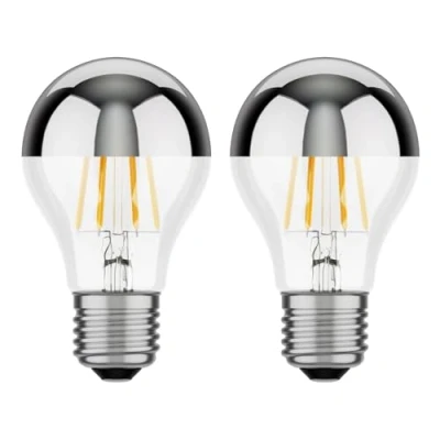Image of ledscom.de 2 Pieces E27 LED Bulb, A60, White (3900 K), 6.6 W, 646lm, Head Mirror (Silver)