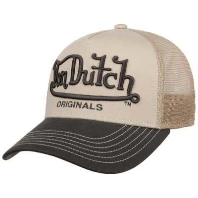 Image of Von Dutch Trucker Riverside Unisex Cap, Size: One Size, Beige/black