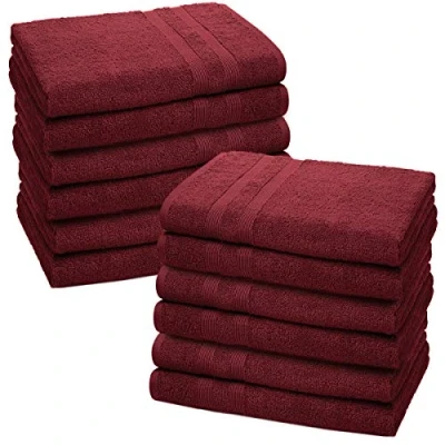 Image of Vozbi Face Towels Cotton Washcloths Set 30 x cm, 100% Ring Spun Cotton, Premium Quality Flannel Cloths, Highly Absorbent and Soft Feel Fingertip (12 Pack Wine)