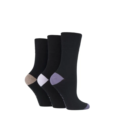 Image of 3 Pair Black / Lilac Contrast Heel and Toe Socks Ladies 4 8 Gentle Grip