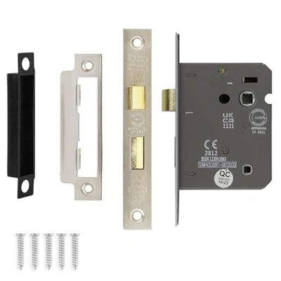 Image of Decoranddecor Bathroom Mortice Lock 3inch / 76mm Satin Nickel Fire Rated UKCA &amp; CE Approved