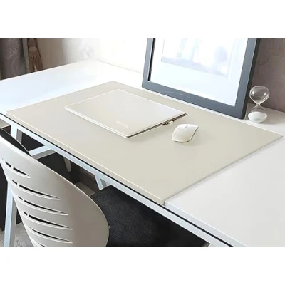 Image of Mouse Pad Desk Mat with Edge Protector, PU Leather Office Home Fixation Lip, Smooth Gaming Non Slip Writing 80x50cm White