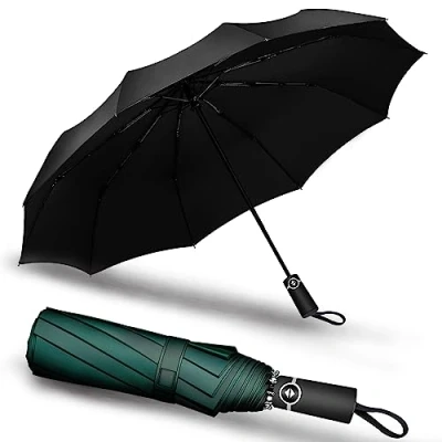 Image of Yaneno Umbrella Windproof Travel Compact Light Automatic Open Close Button Strong Portable Wind Resistant Small Folding for Rain Men and Women (Black)