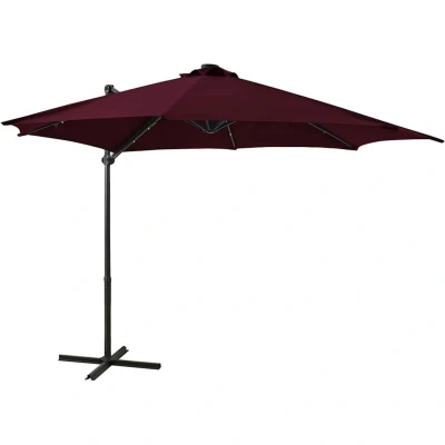 Image of vidaXL Cantilever Garden Parasol with Pole and LED Lights Bordeaux Red 300cm