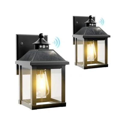 Image of COLBOR Solar Wall Lantern Light, 2 Pack Outdoor Security Lights with Motion Sensor, IP65 Waterproof Powered Garden for Garage and Patio