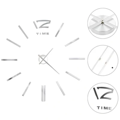 Image of vidaXL Modern 3D Wall Clock DIY Customizable Size, Glossy High Shine Silver Finish, Lightweight Design, Large 100 cm Diameter
