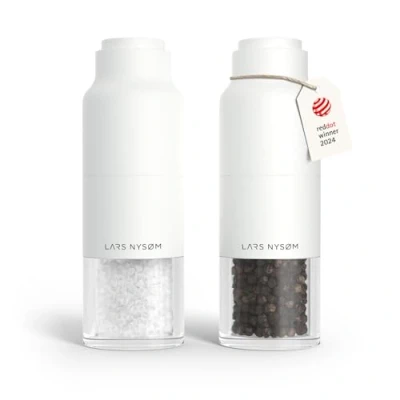 Image of LARS NYSØM Salt and Pepper Grinder Set Stainless Steel with Adjustable I Bottle Design Spice Mills Manual (Pure White)