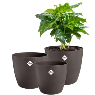 Image of elho The Coffee Collection Round Indoor Plant Pots Made with Recycled Grounds Set of 3 Ø 14, 16, 18 cm Brown/Espresso Brown