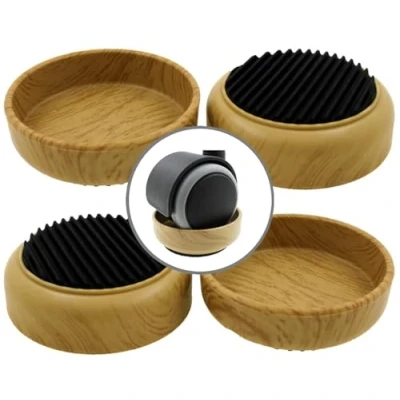 Image of Lifeswonderful 4x Rubber Base Wood Effect Castor Cups Non Slip Protect Your Floors &amp; Prevent Furniture from Moving or Rolling