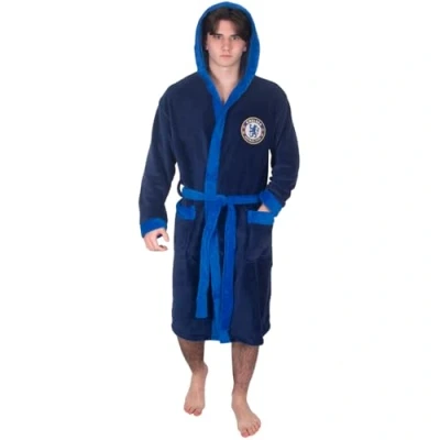 Image of Chelsea FC Official Football Gift Mens Fleece Dressing Gown Robe Navy XXL