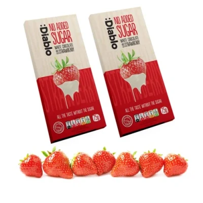 Image of Diablo White Chocolate Bar with Strawberry No Added Sugar, Gluten Free Diabetic Friendly Hamper Available Perfect for Gifting 75g (Pack Of 2)