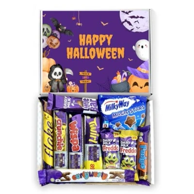Image of QLV Halloween Chocolate Box 10 Milk Bars. Party, Present or Trick Treat Chocolates. Letterbox Friendly Sweets and Party Gifts