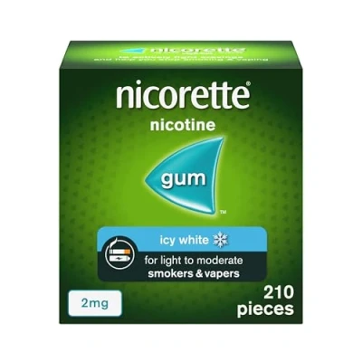 Image of Nicorette Icy White 2mg Gum (210 Pieces), Discreet and Fast Acting, Stop Smoking Aid to Help You Quit For Good, Nicotine With Teeth Whitening Properties