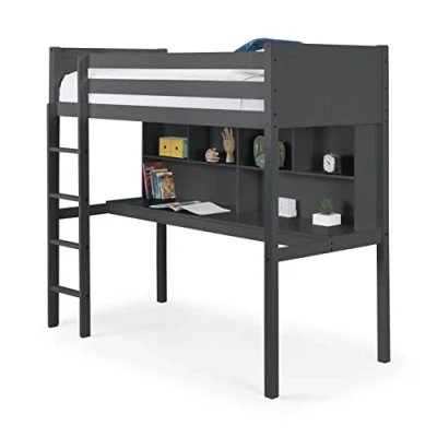 Image of Julian Bowen Titan High Sleeper Bed Anthracite Modern Design, Includes Desk, Shelves, and Storage