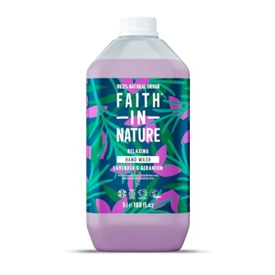 Image of Faith In Nature Natural Lavender and Geranium Liquid Hand Wash, Relaxing, Vegan Cruelty Free, No SLS or Parabens, 5 L Refill Pack