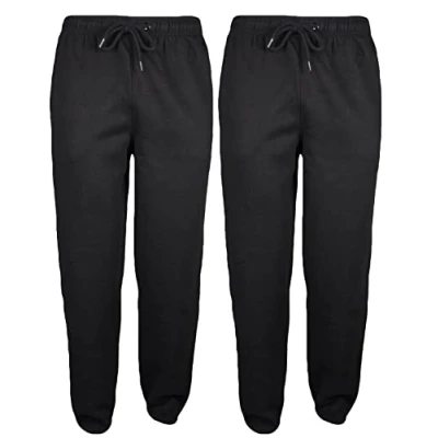 Image of True Face Men&#039;s Trouser Fleece Elasticated Joggers Cuffed Sweatpants Plain Adjustable Drawstring Jogging Bottoms Black 2 Pack L