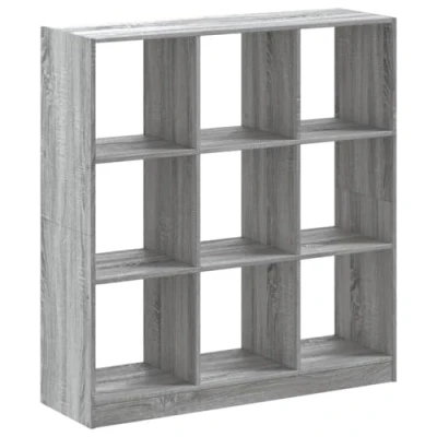 Image of vidaXL Bookcase Grey Sonoma Engineered Wood, 102x32x108 cm Modern Freestanding Bookshelf with 9 Storage Compartments for Living Room, Bedroom, Office, or Kitchen