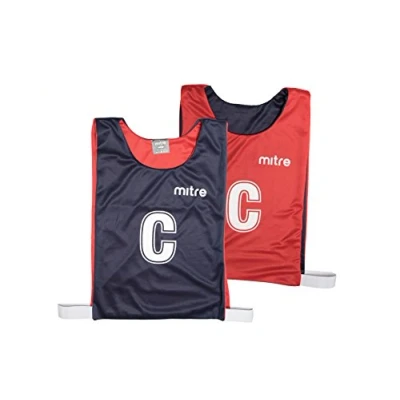 Image of Mitre Adult Netball Pro Reversible Sports Training Bib (Pack of 7), Blue/Red, M
