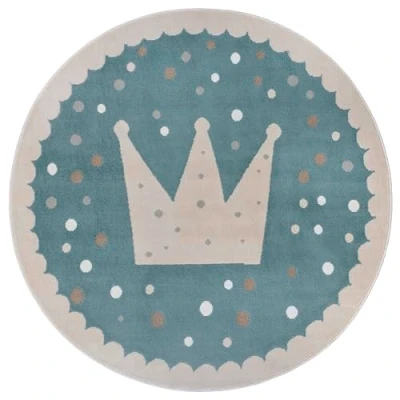 Image of Hanse Home Adventures Children&#039;s Rug, Round, Crown Pattern Boys and Girls for Room, Playroom, Teenager&#039;s Living Room Blue Cream, 100 cm