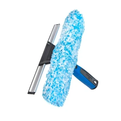 Image of Unger Professional 2 in 1 Squeegee &amp; Scrubber 10 Window Cleaning Tool Supplies, for Cleaning, Commercial Residential Use, Reusable Microfiber Sleeve