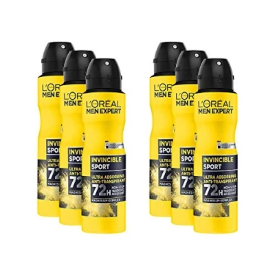 Image of L&#039;Oréal Men Expert Invincible Sport Antiperspirant Deodorant Spray with 72H Dry Protection , Pack of 6 X 150 ml