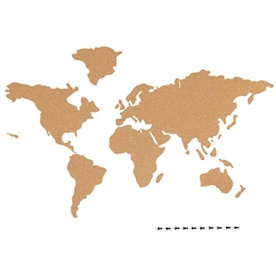 Image of Navaris Cork Board World Map Self Adhesive Corkboard Continents for Wall to Pin, Plan and Document Travels Includes 18 Pieces 10 Pins